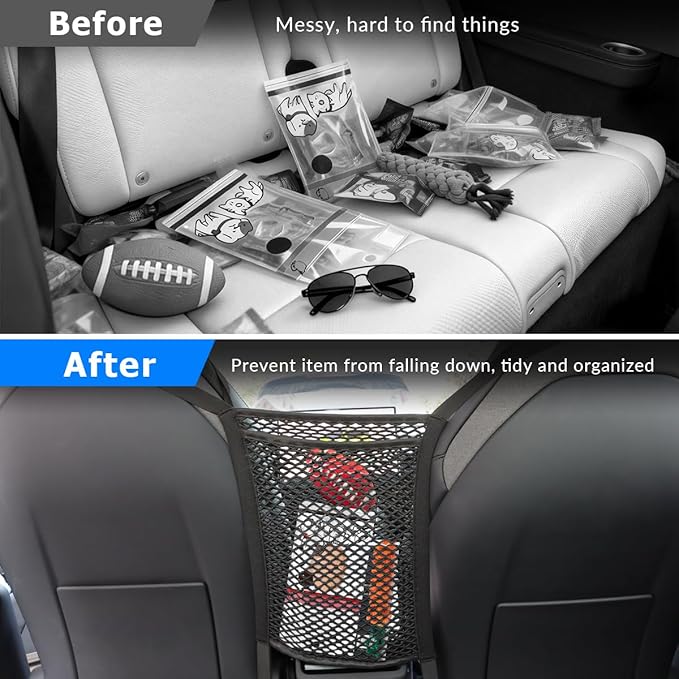 MARCHFA Car Mesh Organizer Car Barrier for Dogs Console Storage Net for Tissue Purse Bag Seat Back Organizer Net (Black) (for One-Piece Seats)