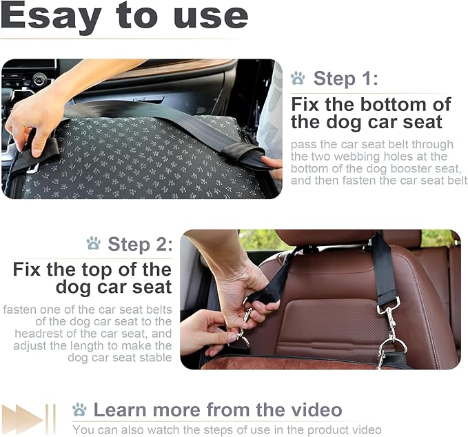 Youvee Dog Booster Car Seat,Interior Height 6 Inches Elevated Pet Car Seat for Small Dog up to 30 lbs,for Front/Back,Comfortable,Storage Pocket(View Ⅰ-Black Outside Brown Inside)