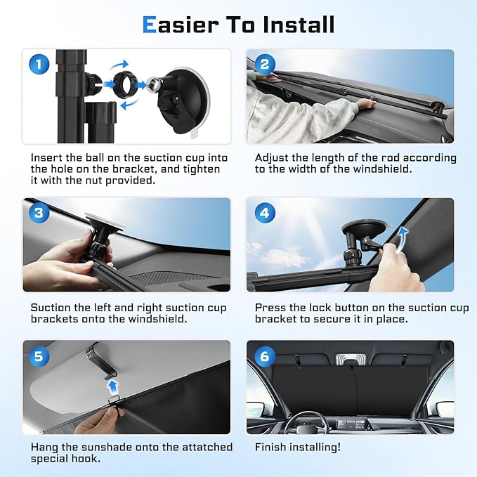 2026 Retractable Windshield Sun Shade Automatic Car Sunshade for Windshield, UV & Heat Protection, Keep Cool and Protect Interior, Adjustable Universal Fit for Car Trucks SUVs (Not for Large Trucks)