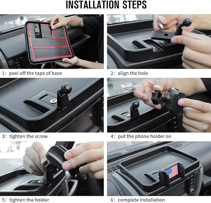 Jimen Compatible with Jeep Wrangler JK JKU 2007-2010, Cell Phone Holder Mount Dashboard Organizer Storage Tray