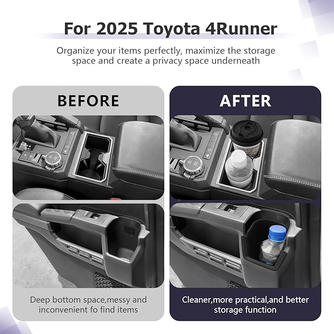 LUWU 2025 4Runner Accessories Compatible with 2025 Toyota 4Runner Center Console Cup Holder, Rear Seat Door Side Silicone Cup Holder Black 2-Pack