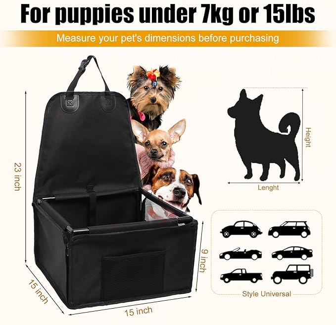 Dog Car Seats for Small Dogs,Pet Booster Seat with ，Frame Walls Extra Stable Waterproof Dog Box Car for Back and Front Seat,for Pet Up to 15 lbs