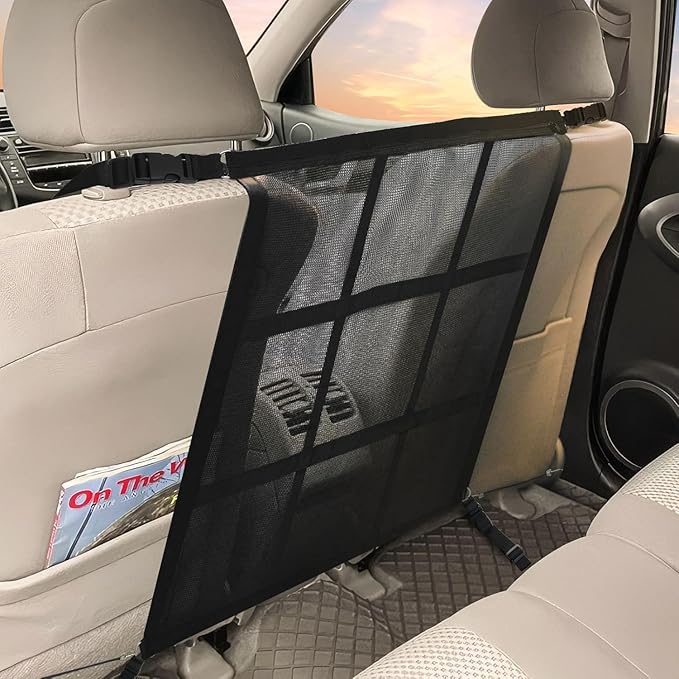 Dog Car Net Barrier,Universal Fit Sturdy Double-Layer Mesh 31.5"x23.6" Car Ceiling Cargo Net Pocket with Flexible Bungee Cords for Seat Movement Easy to Install
