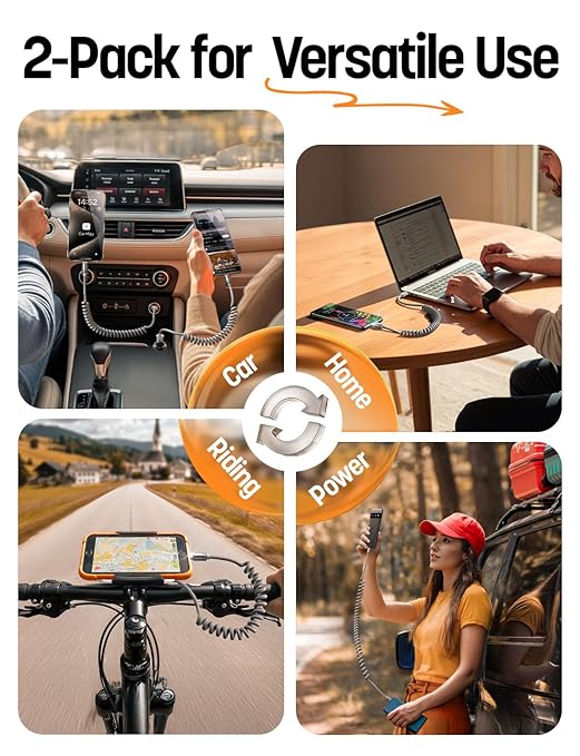 LISEN Coiled USB C Cable, Durable Short USB A to USB C Cable 2 Pack for Android Auto & CarPlay Cable, Short Type C Retractable Car Charger Cord for iPhone 17/16/15 Samsung Galaxy S25/S24 A15, Gray 4FT