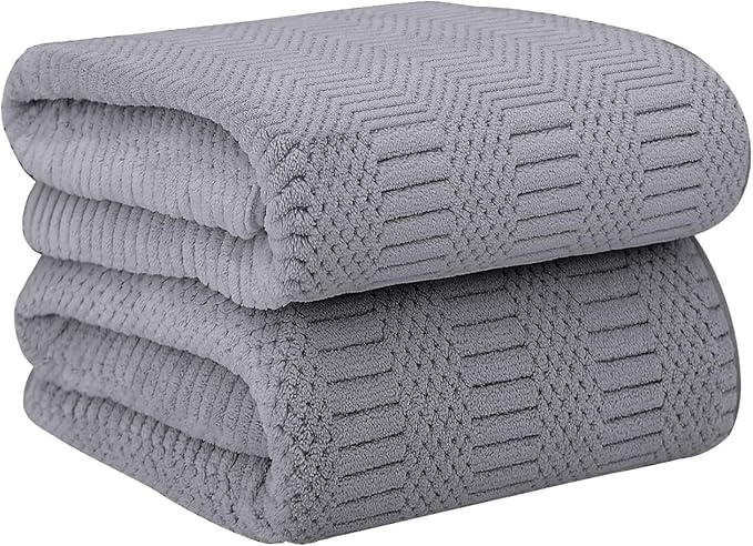 JML Bath Towels Set of 2, 30" x 60", Large Microfier Body Towel for Adult, Oversized, Soft, Super Absorbent, Fast Drying, Use for Sauna, Salon, Gym,Sport, Fitness, Yoga, Diamond Cross Grid Gray
