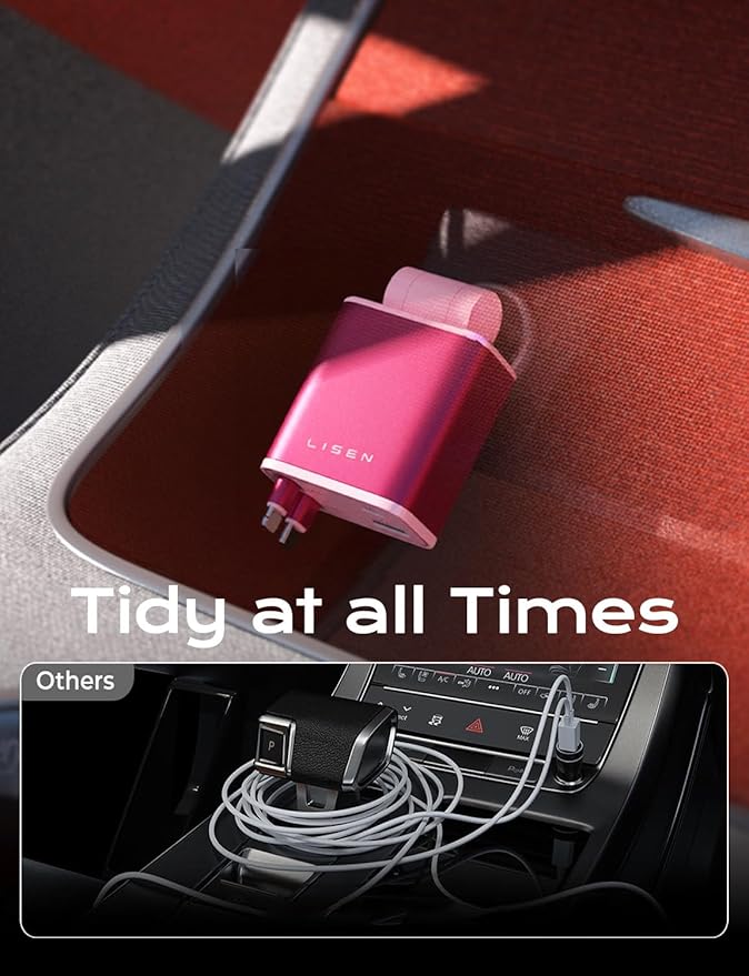 LISEN Retractable Car Charger Adapter for iPhone 17, Fast Charging Car Phone Charger, 84W USB C Car Truck Accessories, Road Trip Essentials Pink Accessories for Men Women for iPhone 17 16 15 14 13 12