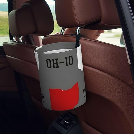 Ohio State Gray Car Trash Can Leak Proof Hanging Waterproof Garbage Can Multipurpose Trash Bin for Car SUV Front Seat Headrest Collapsible and Portable Storage Pocket