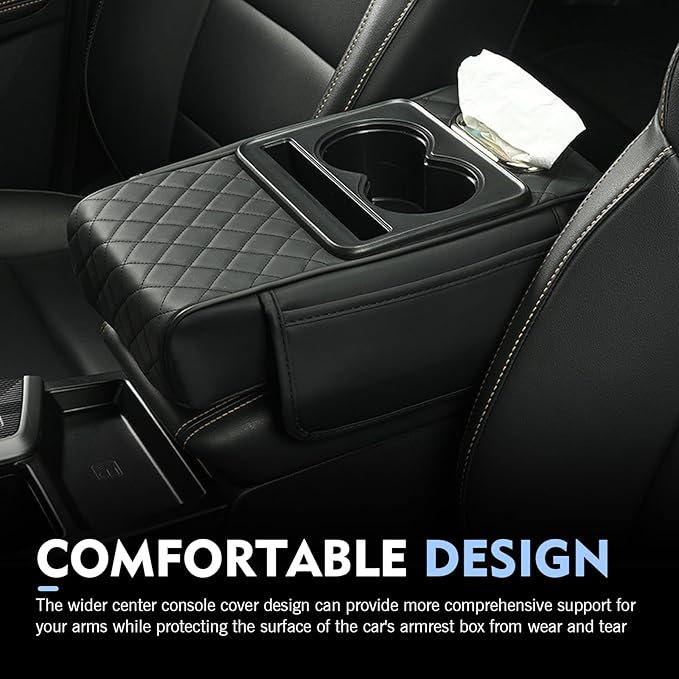 Center Console Cover Organizer, Comfortable Car Armrest Box Height Increase Pad, Multi-functional Storage Car Interior Accessories, Universal for Most Vehicles (Black)