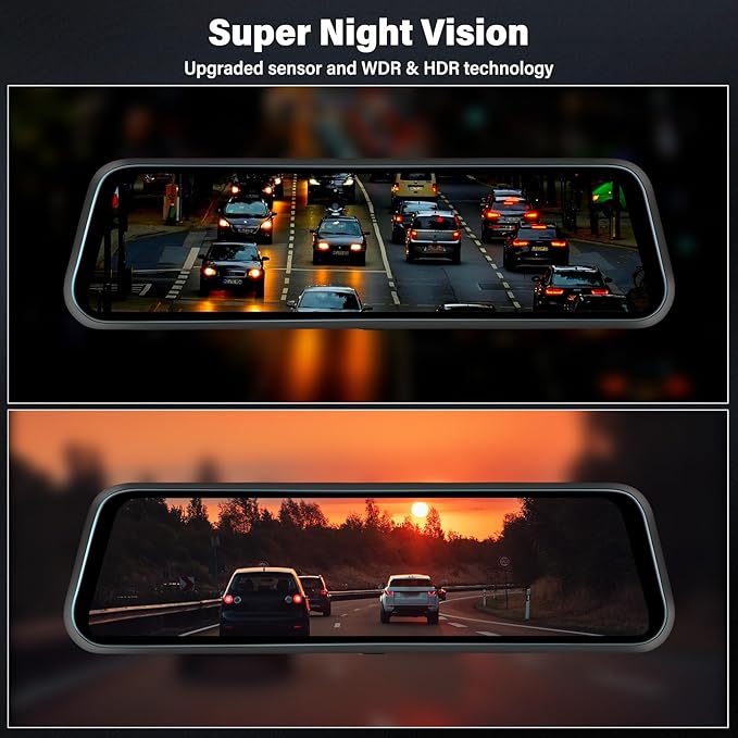 Rear View Mirror Camera, Mirror Dash Cam for Car 1080P Front & Rear Mirror Cameras 9.66 Inch HD IPS Full Touch Screen 64G Card Night Vision Motion Detection Loop Recording 24H Parking Monitor G-Sensor