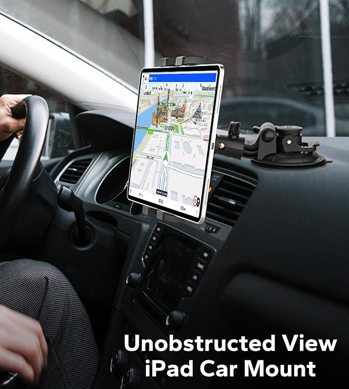 GDZN Suction Cup Windshield Tablet Holder for Car, Anti-Shake Dashboard Windshield Tablet Mount for Truck/Pickup/SUV, Car Mount with 1/4'' Screw for 4.7-13" iPad Pro, Galaxy Tab, iPhone, Gopro, Camera