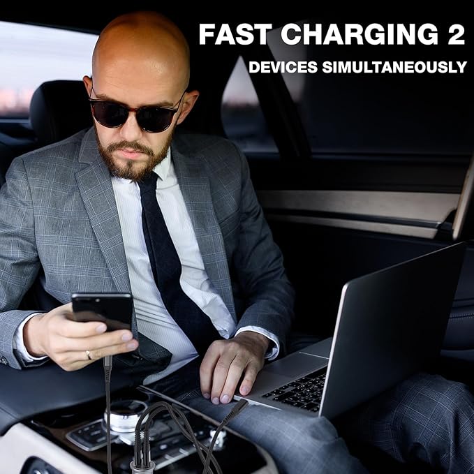 10 Pack Dual USB Car Charger and Type C Cable Set 24w Fast Charging, Aluminum Alloy Adapter with Nylon Braid Cables Compatible with USB Powered Devices