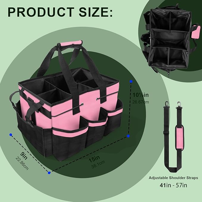 Large Cleaning Caddy Bags, Cleaning Caddy for Cleaning Supplies, Caddy Organizer with Handle & Adjustable Shoulder, Cleaning storage Bags for Housekeepers, Home, Car (Pink)