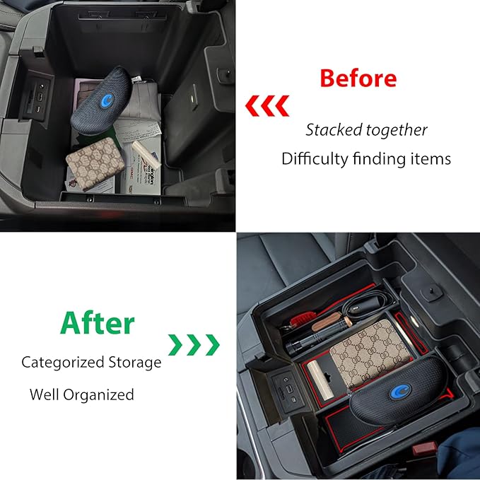 Zxiaochun Full Size Center Console Armrest Box Organizer Tray for 2019-2022 Chevy Silverado/GMC Sierra 1500 and 2020-2023 Silverado/Sierra 2500/3500 HD (Full Console w/Bucket Seats ONLY) Red Trim