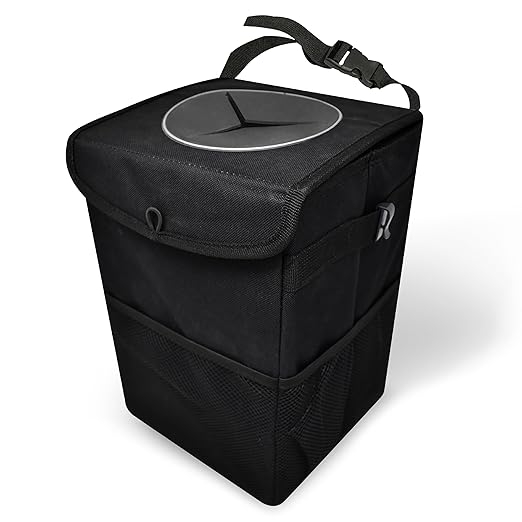 EcoNour Car Trash Can with Lid (1.5 Gallons), Hanging Garbage Can, Water Proof Trash Bag for Car, SUV, Truck, Car Trash Bin (Black), Car Trash Accessories with Multipurpose Storage