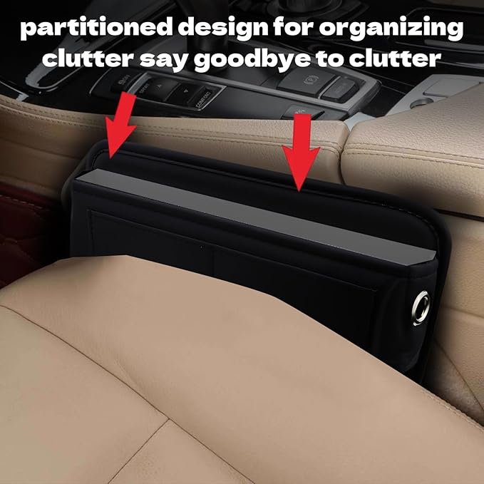 Heran Premium Leather Car Seat Gap Filler Organizer,Universal Fit for Cars, Trucks, and SUVs,Front Seat Organizer with Card Slots, Black, 2 Pack (2)