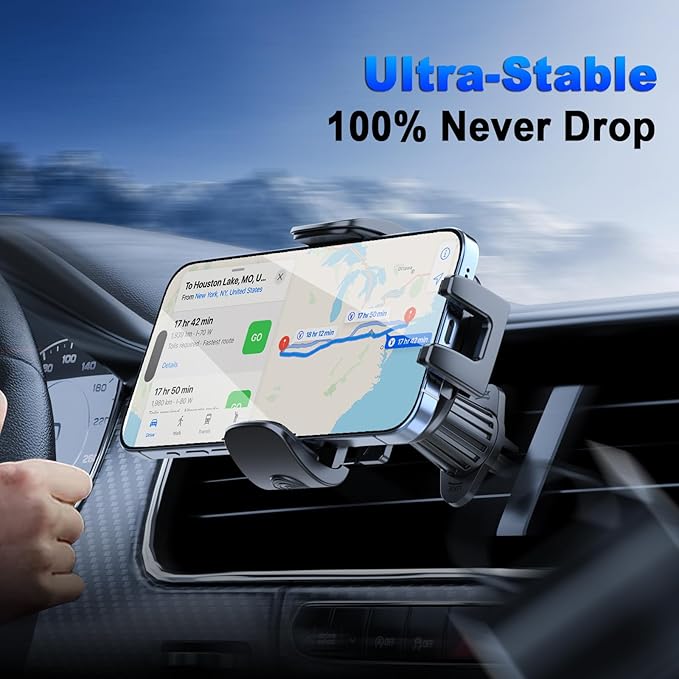 [2026 NEW] Car Phone Holder for Horizontal/Vertical Vent【Upgraded Metal Hook Clip】【Wider Clamp&Fit Thicker Case】Universal Cellphone Stand Car Mount Cradle for iPhone 17 Pro Max 16 15 14 13 Air Android