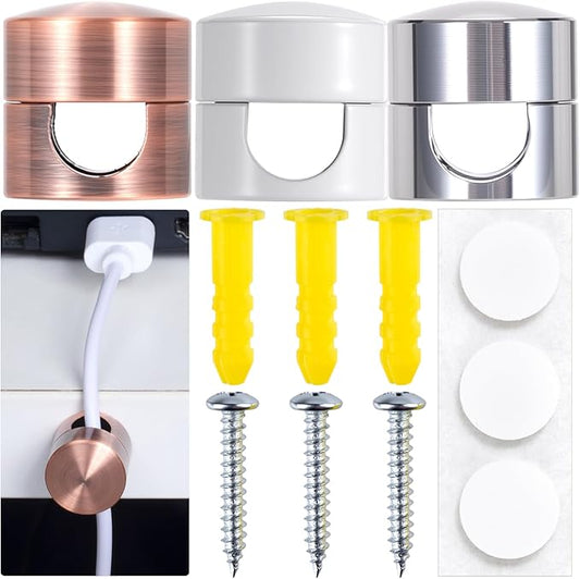 SmallCat 3 Sets Charger Holders for Cords, Adjustable Cable Anchor Holders, Adhesive Metal Cord Clips, Cable Management Wire Organizers for Desk, Office, Nightstand - White, Silver, Red Bronze