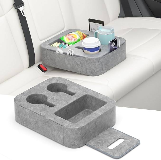 Car Cup Holder Pillow, Backseat Car & Bench Seat Cup Holder for iPad, Switch, Controllers, Remotes, Glasses, Drink Holder for Car, Couch, Bed, Desk, Camping, Automotive Cup Holders, Sofa Caddy, Gray
