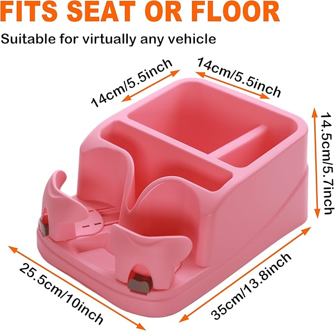 Car Console Organizer, Car Seat Organizer with 2 Adjustable Cup Holders, Center Console for Cars, Trucks, Minivans, SUVs, Vehicle Organizer, 3 Large Storage Compartment (Pink)