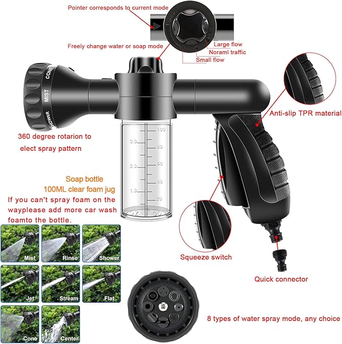 LIANXIN Car Wash Kit Car Wash Cleaning Kit Car Wash Foam Gun Sprayer Microfiber Sponge and Towels Car Foam Gun Tire Brush Collapsible Bucket Car Washing Kit