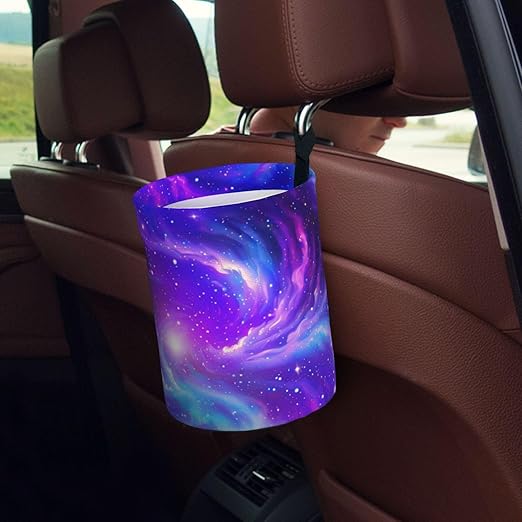 Car Trash Bag Purple Galaxy Hanging Back of Seat Car Portable Trash Bag Purple Galaxy Waterproof One-Handed Portable Strap Drawstring Garbage Bags with 2 Pieces Car Coasters
