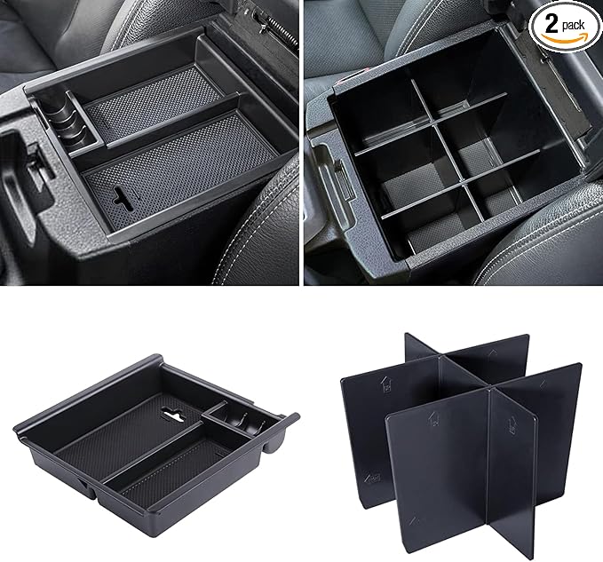 JDMCAR 2PCS Center Console Insert Set Compatible with Toyota Tacoma 2023 2022-2016, Console Armrest Box Insert Tray and Center Console Organizer Divider for Tacoma Accessories