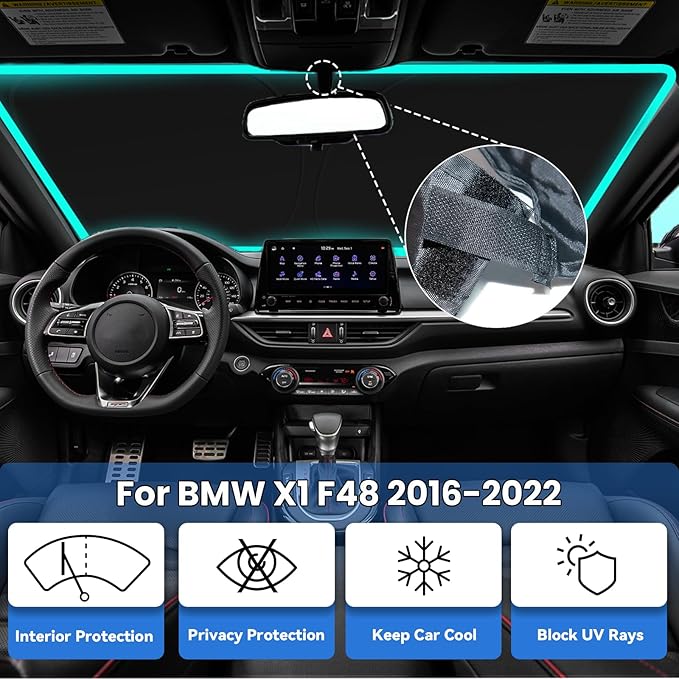 Windshield Sun Shade for BMW X1 F48 2016-2022, Car Front Window Sunshade with 240T Sun Visor Protector Blocks UV Rays Heat Sun Shield Accessories