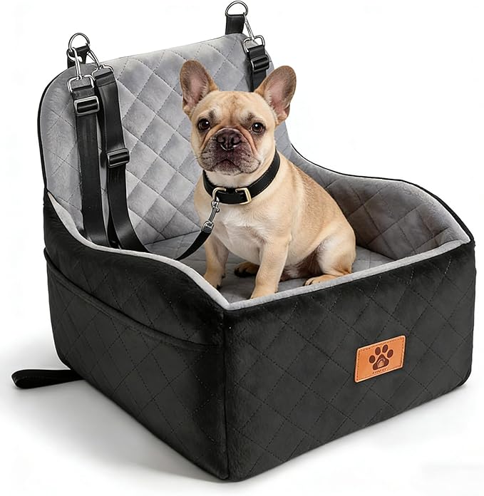 Dog Car Seat for Small Medium Dogs, Dog Booster Seat with Thick Comfort Foam for Pets Up to 35 lbs, Washable & Detachable Pet Cars Seat with Safety Tether, Storage Pockets, Universal Car Seatbelt Clip