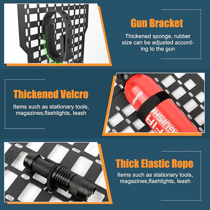 Rigid Molle Panels For Vehicles Truck Mount Rack Panel Tactical Seat Back Organizer Adjustable Versatile Panel (Molle Panels w/gun rack mount)