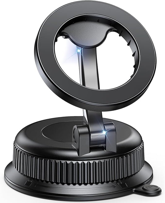 Magnetic Car Phone Holder for MagSafe, Strong Suction Cup Car Phone Mount for Dashboard & Windshield, 360° Rotatable & Foldable, Adjustable Cell Phone Holder for Car, Fits iPhone 12–17 Series