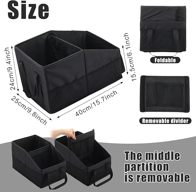 Honeydak Passenger Seat Organizer, Collapsible Car Storage for Console Front/back Seat with Multi-pockets Car Caddy Organizer Suv Truck for Kids Adults Accessories(Black,2 Compartments)