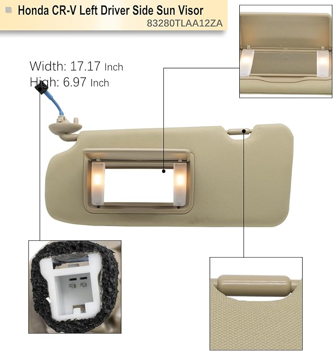 NHILES Driver Left Side Sun Visor Compatible with Honda CRV 2017 2018 2019 2020 2021 2022 Sunshade Number 83280TLAA12ZA Color: Beige