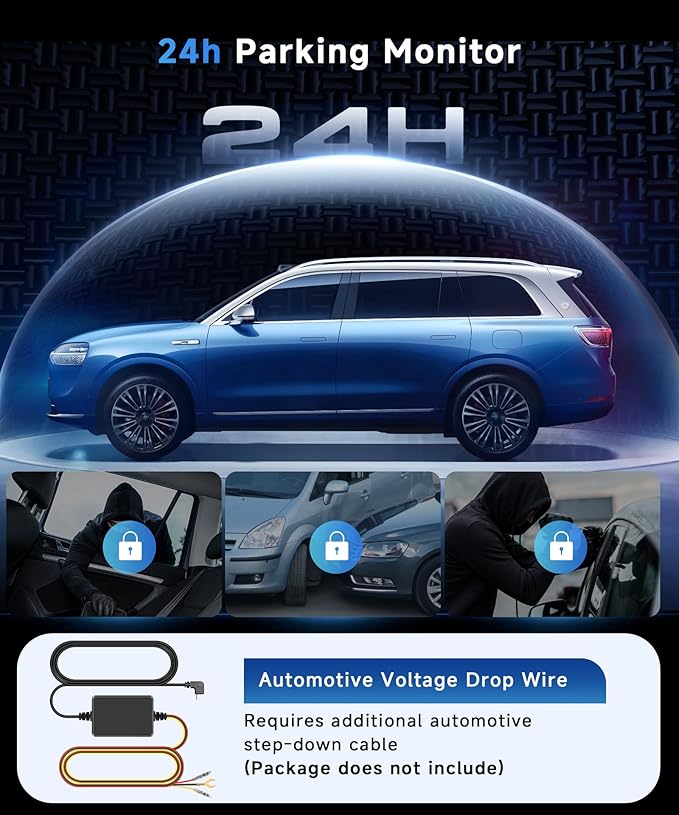 4 Channel 360 Dash Cam Front and Rear Inside Left Right, Dash Camera for Cars, Built-in Night Vision, Sensitive Motion Detection 24/7 Recording Parking Mode Monitor Reversing Help