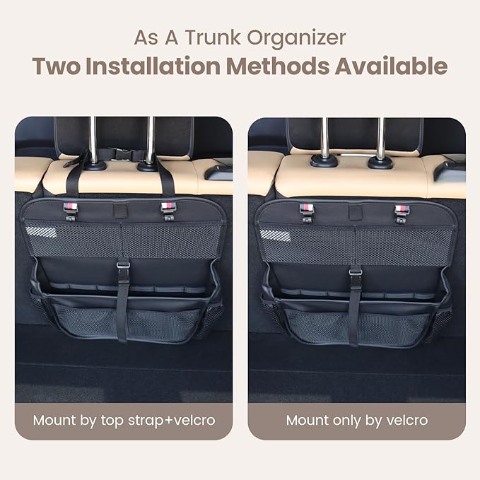 Hanging Car Trunk Organizer and Storage, Premium Faux Leather Large Capacity Storage Accessories, Backseat Car Organizer for SUV/MPV/Truck (1, Black)