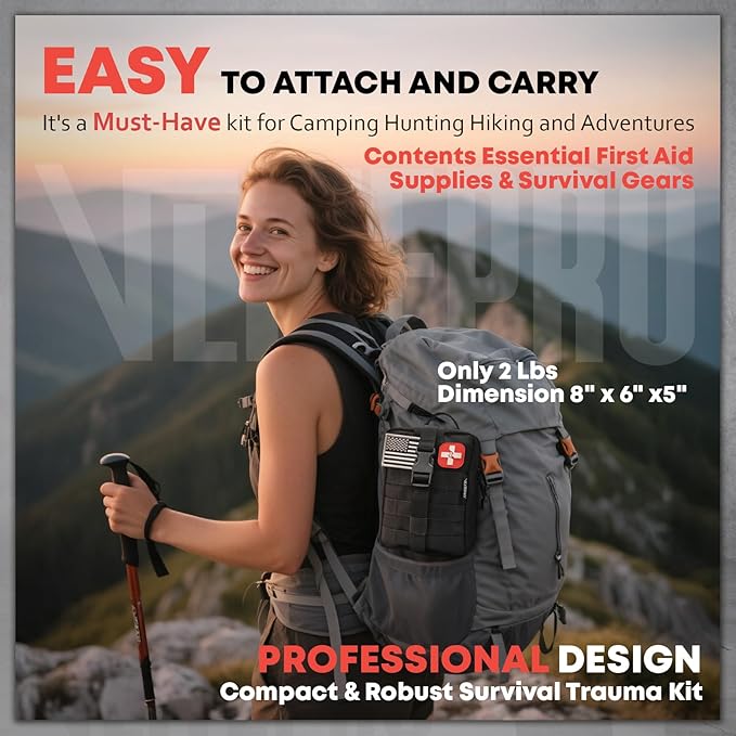 242 Piece First Aid & Survival Kit – Molle Pouch IFAK, 1000D Nylon, Color-Coded Compartments, Medical Kit for Camping, Boat, Hunting, Hiking, Home, Car/Home/Earthquake Emergency (Black)
