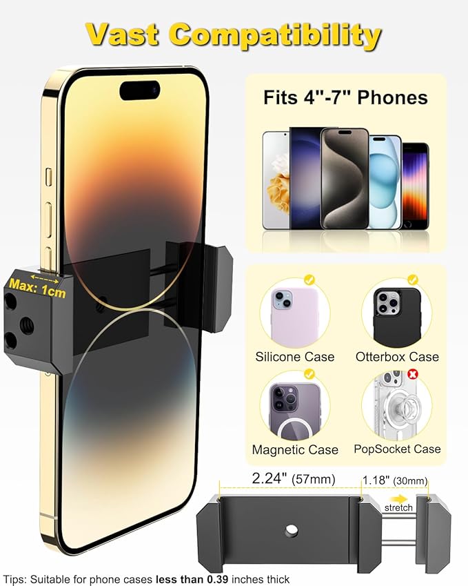 Sun Visor Car Phone Mount, Upgraded Durable All Metal - Cell Phone Holder for Car Visor, 360° Adjustable Steering Wheel Clip for iPhone 16 15 14 13 Pro Max, Glalaxy S A Serie, Z Flip,4-7" Phone