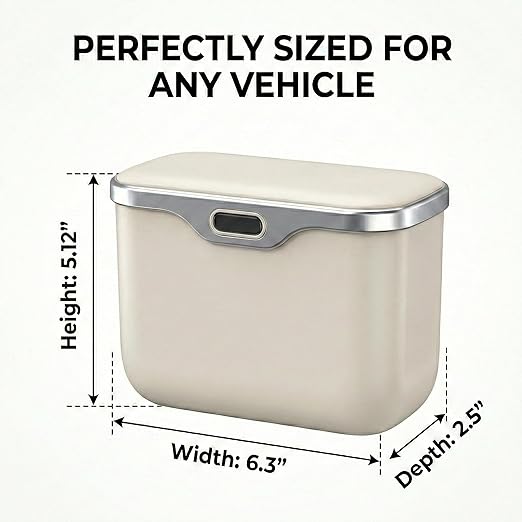 Car Trash Can with Lid - Leakproof Hanging Car Garbage Bin for Door & Seat Back - Waterproof Auto Trash Bag & Multifunctional Storage Organizer for SUV, Truck, Sedan (White)