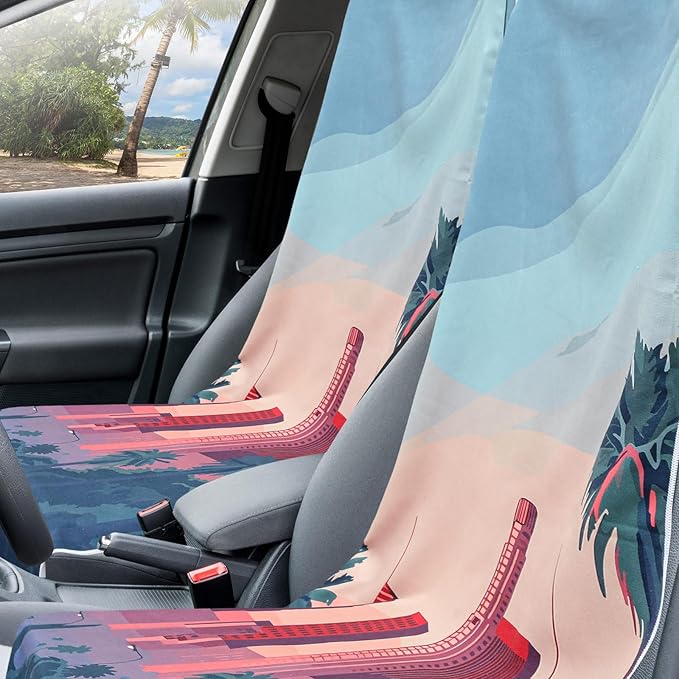 Hahafelt 2 Pack Car Seat Towel Covers with Storage Bag 63 x 32 Inch Athletic Running Towel Seat Sweat Washable Non Slip Cover Gift for Car Outdoor Sport Activities (Los Angeles Street Scene)