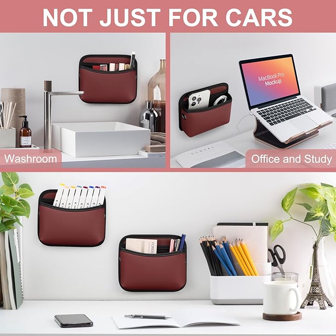 Accmor Universal Car Side Pocket Organizer, PU Leather Pouch for Car Seat, Door, Window, Console, Cards Trash Cell Phone Sunglasses Holder, Car Accessories, Red