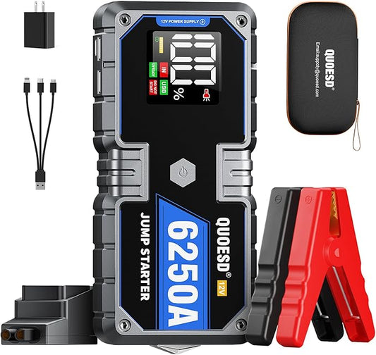 6250A Jump Starter Battery Jump Starter Battery Pack (for All Gas or 9.0+L Diesel), 2 USB Port, 12V Potable Car Jump Start with 3.2″ HD Display 48-Months Stand-by Time