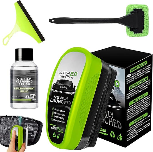 2026 Upgrade Clear Vision Windshield Cleaner, Clear Vision Glass Cleaner, Reusable Oil Film Cleaning Brush for Car Windows, Crystal-Clear View in Any Weather, Prevents Rain and Fog (1, 2.0 Green)