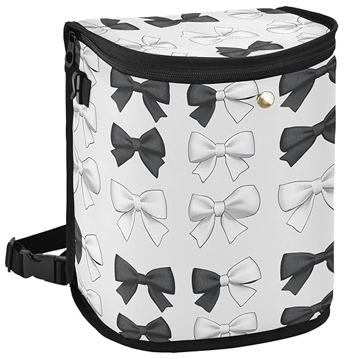 Car Trash Can Black White Bows Car Garbage Bag with Lid Hanging Waterproof Leak Proof Vehicle Storage Bin