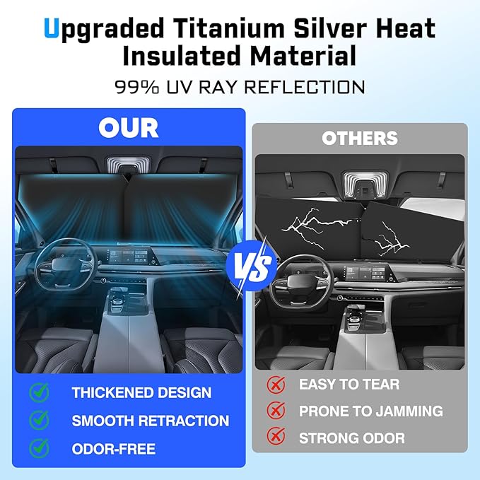 KUST Upgraded 2 Pack Retractable Automotive Sunshade Car Window Sunshades (Not fit for Truck), Adjustable Auto Thickened Sunshade, Car Accessories for All Season, Black and Silver, Blocks UV Rays