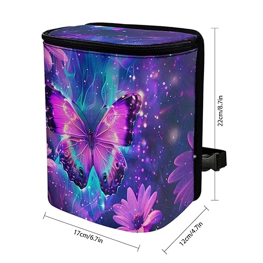 KEIAHUAN Purple Butterfly Foldable Hanging Car Trash Can for SUV Truck Van Automotive Vehicle Garbage Cans Large Capacity Garbage Bin for Travel Camping Office