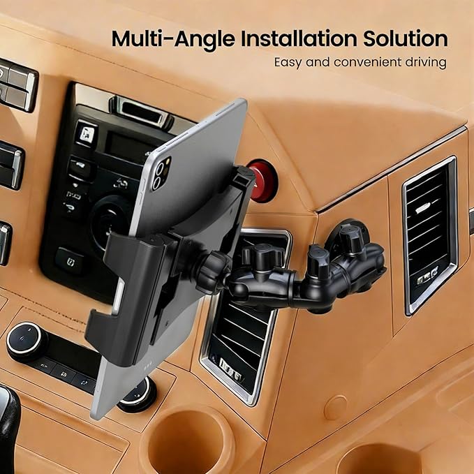 OHLPRO Heavy Duty Truck Tablet Mount - Drill Base iPad Dashboard Holder, 360° Rotating 2-Stage Adjustable Arm for 5-13" Tablets, Secure Multi-Surface Mount for Commercial Vehicles, Wall, Desk