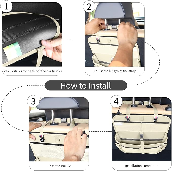 Car Seat Organizer for the Front or Back Seat or Trunk, Multi-Use Car Interior Storage bag, Fit for SUV/MPV/Truck,Premium Waterproof Faux Leather (1, Beige)