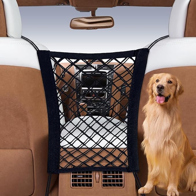 Dog Car Net Barrier Pet Barrier,Barrier of Back Seat Pet Kids,Cargo Tissue Purse Holder, Baby Stretchable Storage Bag Universal for Cars, SUVs, Vans Traveling (2-Layer)