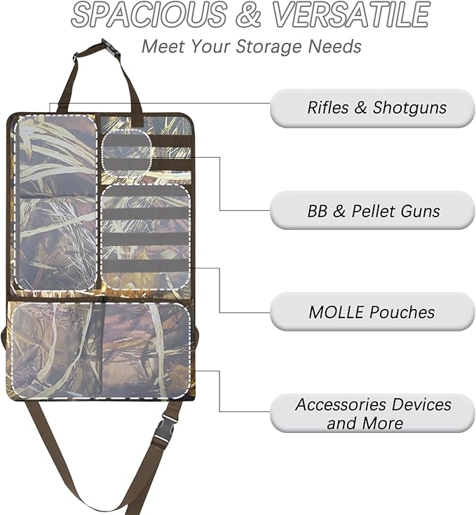 Car Seat Back Gun Rack, 2 Pack Automotive Truck Racks for Hunting Gear, Seat Back Gun Sling Holder with Storage Pockets for Truck SUV