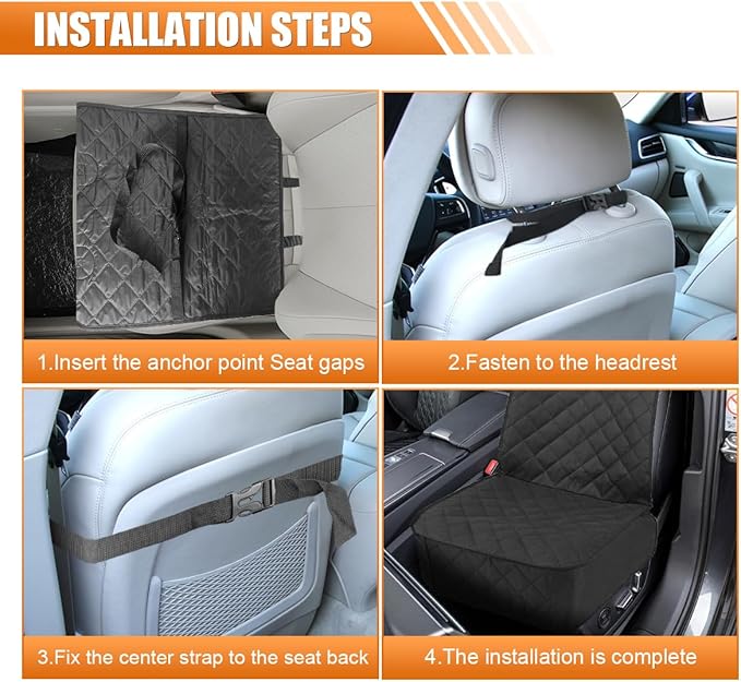 ZIMISI Dog Car Seat Cover, Waterproof & Scratch Proof Car Seat Protector with Side Flaps, Nonslip Front Car Seat Covers with Safety Belt, Universal Dog Mat for Cars, SUVs, Trucks (Black)
