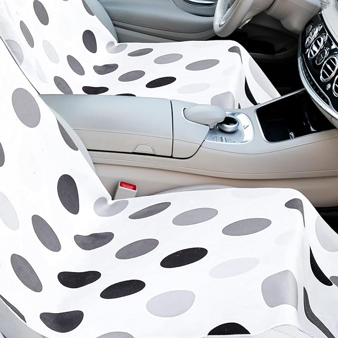 Hahafelt 2 Pack Car Seat Towel Covers with Storage Bag 63 x 32 Inch Athletic Running Towel Seat Sweat Washable Non Slip Cover Gift for Car Outdoor Sport Activities (Black and Gray Dots)